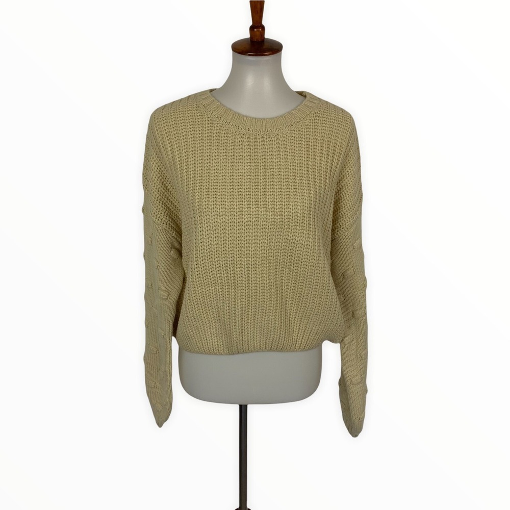 Moon Madison Beige Chunky Knit Sweater Large Cozy Long Sleeve Soft Pullover
